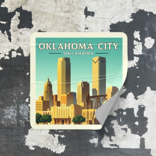 Vintag Oklahoma City Oklahoma Quadratischer Aufkleber