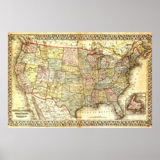 Vintag Old United Staaten USA General Map Poster (Vorne)