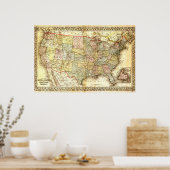Vintag Old United Staaten USA General Map Poster (Küche)