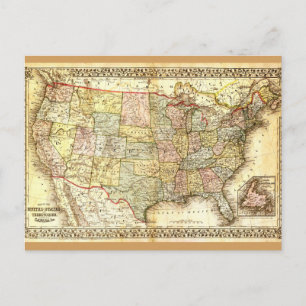 Vintag Old United Staaten USA General Map Postkarte