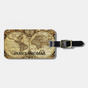 Vintag Old World Map Monogram Gepäckanhänger