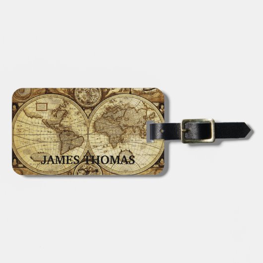 Vintag Old World Map Monogram Gepäckanhänger (Vorderseite horizontal)
