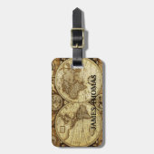 Vintag Old World Map Monogram Gepäckanhänger (Vorderseite vertikal)