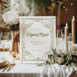 Vintag Olive Green Wedding Open Bar Sockelschild