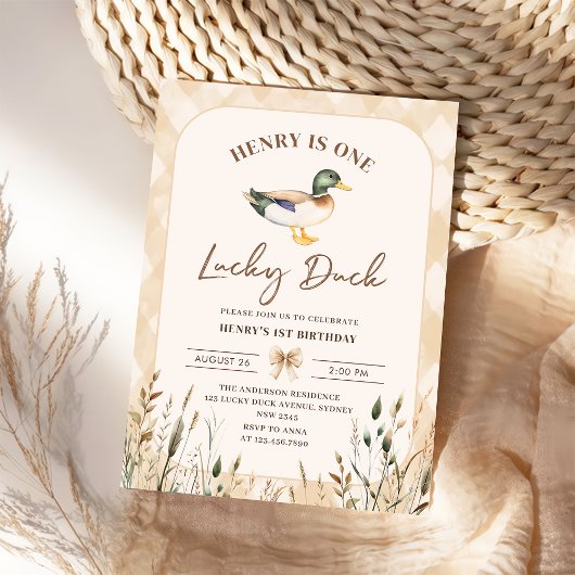 Vintag One Lucky Duck 1. Geburtstag Einladung