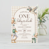 Vintag One Lucky Duck Ballon 1. Geburtstag Einladung (Stehend Vorderseite)