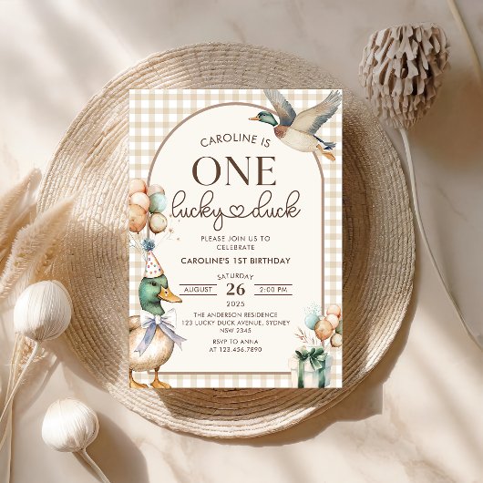 Vintag One Lucky Duck Ballon 1. Geburtstag Einladung