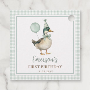 Vintag One Lucky Duck Sage Green Gingham Birthday Geschenkanhänger