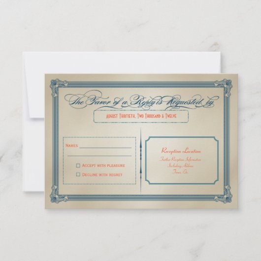 Vintag Orange, Aquamarin & Blue DIY Wedding RSVP (Vorderseite)