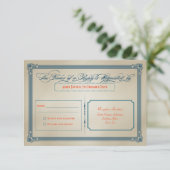 Vintag Orange, Aquamarin & Blue DIY Wedding RSVP (Stehend Vorderseite)