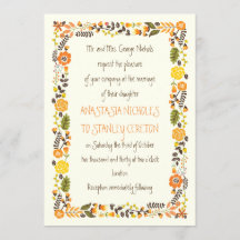 Vintag orange-gelbe Blumengrenze Moderne Hochzeit