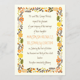 Vintag orange-gelbe Blumengrenze Moderne Hochzeit Einladung