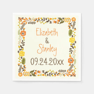 Vintag orange-gelbe Blumengrenze Moderne Hochzeit Serviette
