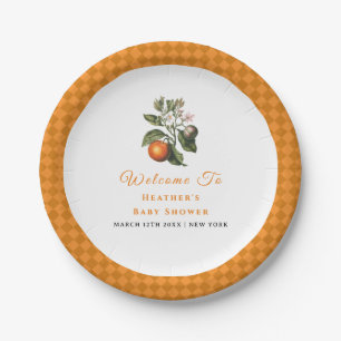 Vintag Orange Gingham Citrus Baby Shower Pappteller