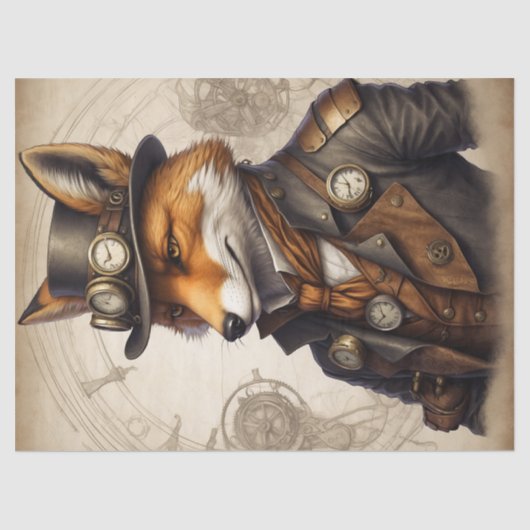 Vintag Orange Steampunk Fox Seidenpapier (Vorderseite)