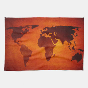 Vintag-orange-Weltkarte Geschirrtuch