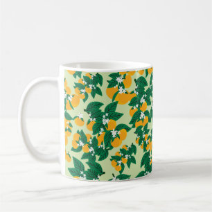 Vintag orangefarbene Früchte mit grünem Hintergrun Kaffeetasse