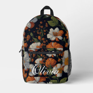 Vintag Orangefarbenes, elegantes Blumenmonogramm Bedruckter Rucksack
