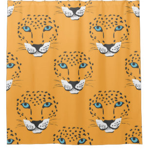 Vintag orangefarbenes nahtloses Muster mit Leopard Duschvorhang