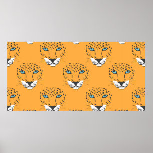 Vintag orangefarbenes nahtloses Muster mit Leopard Poster
