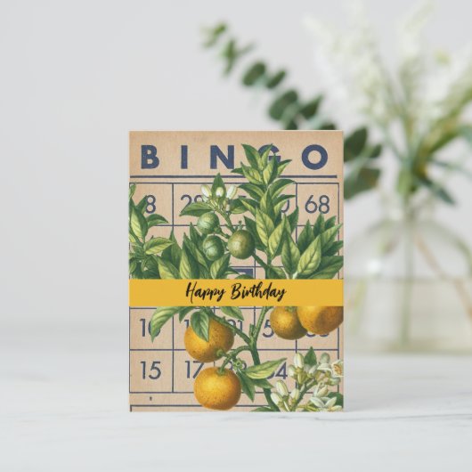 Vintag Orangen Geburtstag Postkarte (Stehend Vorderseite)