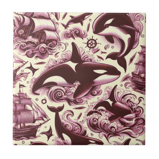 Vintag Orca Nautic Seamless Fliese (Vorderseite)