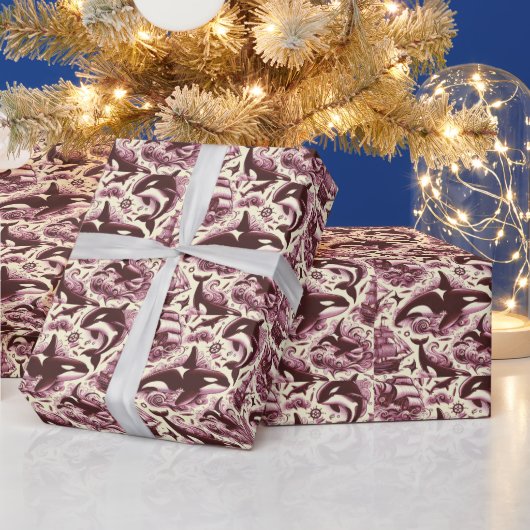 Vintag Orca Nautic Seamless Geschenkpapier (Feiertage)