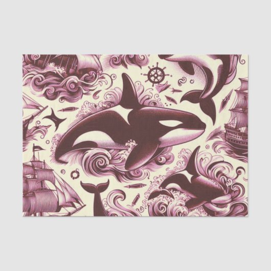 Vintag Orca Nautic Seamless Seidenpapier (Vorderseite)