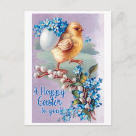 Vintag Osterchick Bouquet Postkarte