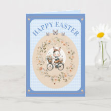 Vintag Osterfloral Bunny Blue Gingham Karo