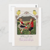 Vintag OsterGirl Bunny Chick Postkarte (Vorne/Hinten)