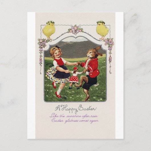 Vintag OsterGirl Bunny Chick Postkarte (Vorderseite)