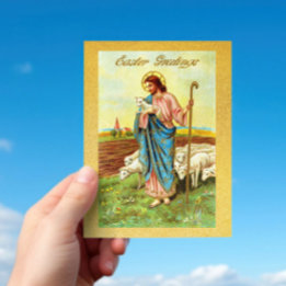 Vintag Ostergruß Hirte Schafe Lamb Jesus Postkarte