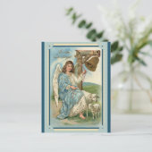 Vintag Ostergrüße Angel Sheep Bell Postkarte (Stehend Vorderseite)