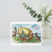 Vintag Osterhase Großes Ei Postkarte (Stehend Vorderseite)