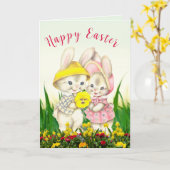 Vintag Osterhase Kind geflochtener Urlaub Karte (Gelbe Blume)