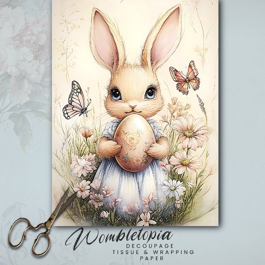 Vintag Osterhase mit Blumeneier und Schmetterlinge Seidenpapier