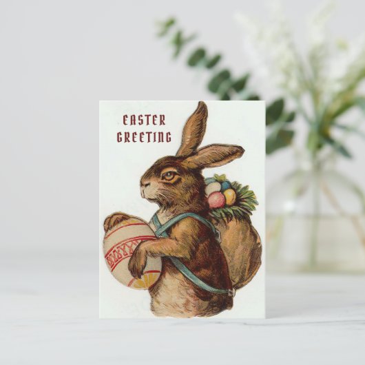 Vintag Osterhase mit Eiern Postkarte (Stehend Vorderseite)