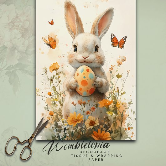 Vintag Osterhase mit gemaltetem Ei & Wildblume Seidenpapier
