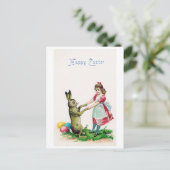 Vintag Osterhase mit Girl Postkarte (Stehend Vorderseite)