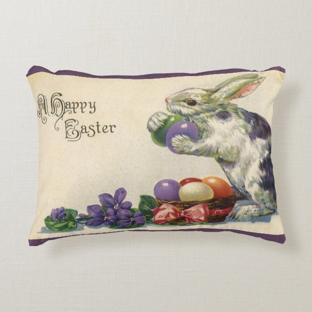 Vintag Osterhase mit Ostereiern im Korb Dekokissen (Vorderseite)