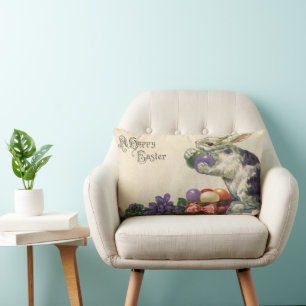 Vintag Osterhase mit Ostereiern im Korb Lendenkissen