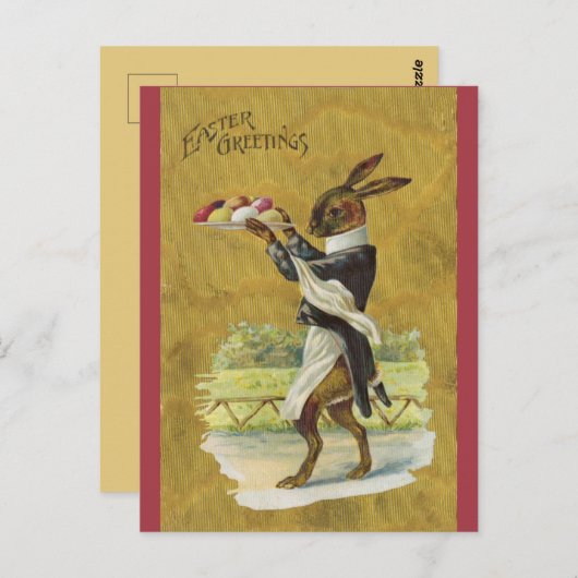 Vintag Osterhase serviert Eier Postkarte (Vorne/Hinten)