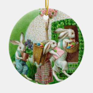 Vintag Osterhase und Ostereier Garten Keramik Ornament