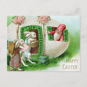 Vintag Osterhase und Ostereier Garten Postkarte