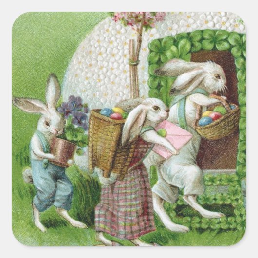 Vintag Osterhase und Ostereiergarten Quadratischer Aufkleber (Vorderseite)
