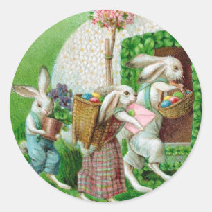 Vintag Osterhase und Ostereiergarten Runder Aufkleber