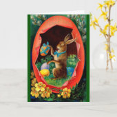 Vintag Osterkarte - Osterhase in Ei Karte (Gelbe Blume)