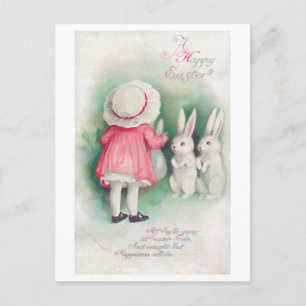 Vintag Osterkleines Mädchen und Bunny Postkarte