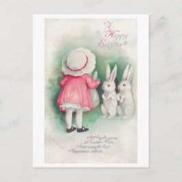 Vintag Osterkleines Mädchen und Bunny Postkarte